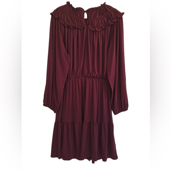 Ann Taylor Burgundy Ruffle Long Sleeve Dress NWT - Size M - Picture 5 of 10